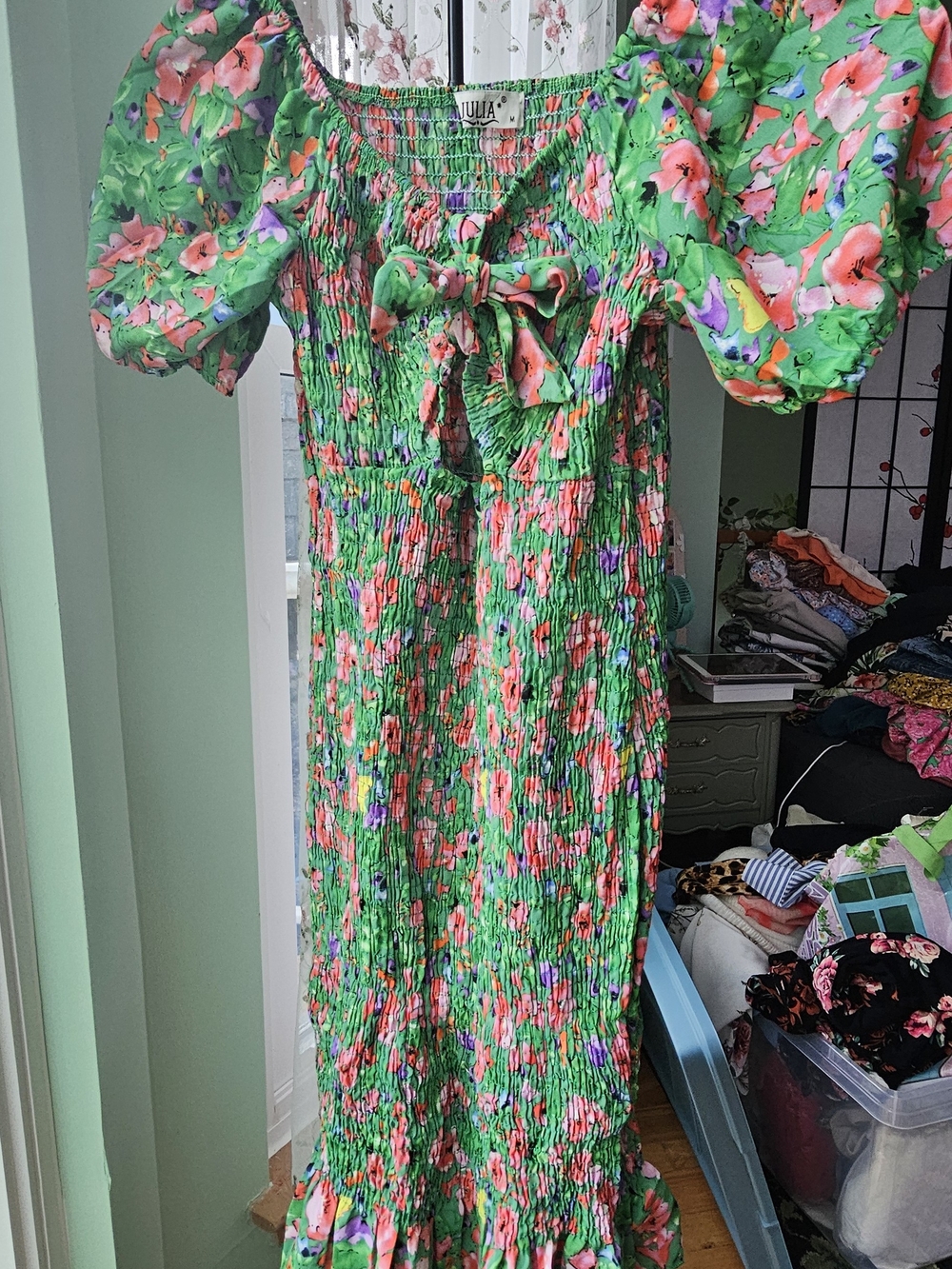 Julia Green Floral Smocked Midi Dress
